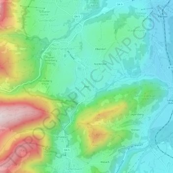 Mapa topográfico Ried, altitud, relieve