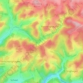 Mapa topográfico Leiberg, altitud, relieve