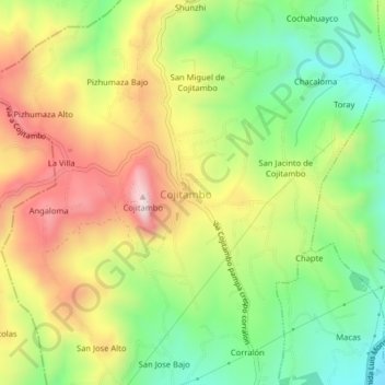Mapa topográfico Cojitambo, altitud, relieve