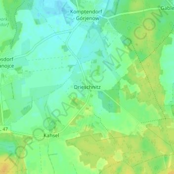 Mapa topográfico Drieschnitz, altitud, relieve