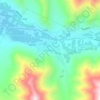 Mapa topográfico Tranquilla, altitud, relieve