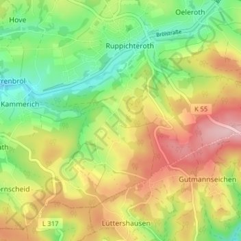 Mapa topográfico Kesselscheid, altitud, relieve