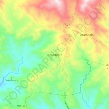 Mapa topográfico Jocoaitique, altitud, relieve
