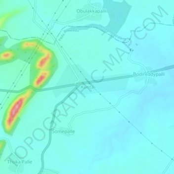 Mapa topográfico Kunta, altitud, relieve