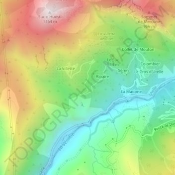 Mapa topográfico Les Roures, altitud, relieve
