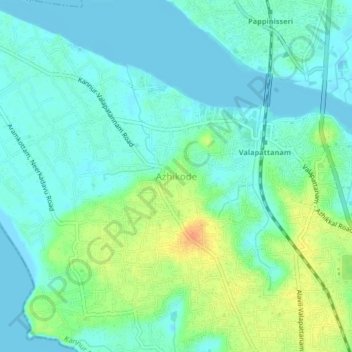 Mapa topográfico Azhikode, altitud, relieve