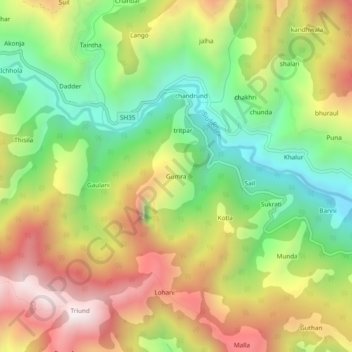 Mapa topográfico Gumra, altitud, relieve