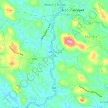 Mapa topográfico Paththaam Kallu, altitud, relieve