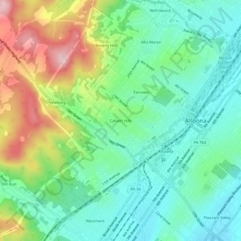 Mapa topográfico Calvert Hills, altitud, relieve