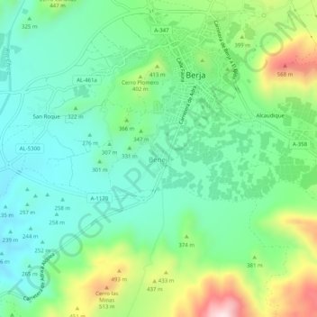 Mapa topográfico Benejí, altitud, relieve