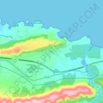 Mapa topográfico Andrín, altitud, relieve