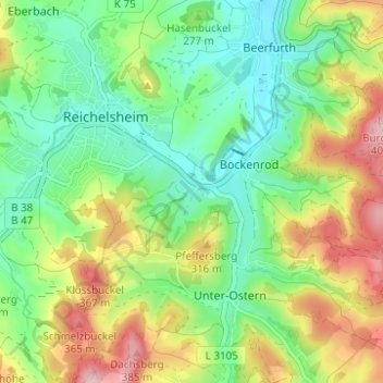 Mapa topográfico Frohnhofen, altitud, relieve