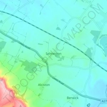 Mapa topográfico Selmeston, altitud, relieve