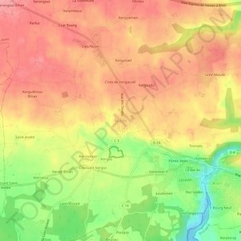 Mapa topográfico Nizon, altitud, relieve