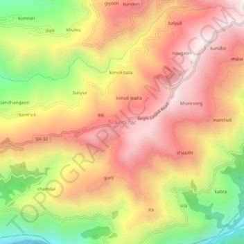 Mapa topográfico Srikotkhal, altitud, relieve