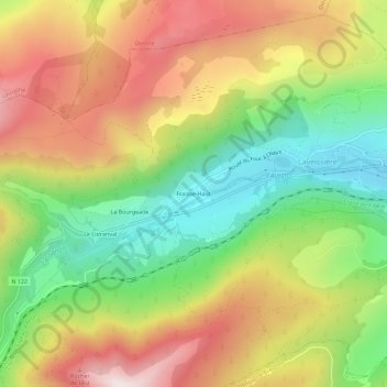 Mapa topográfico Fraisse-Haut, altitud, relieve