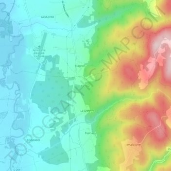 Mapa topográfico Combat, altitud, relieve