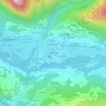 Mapa topográfico Devant Melan, altitud, relieve