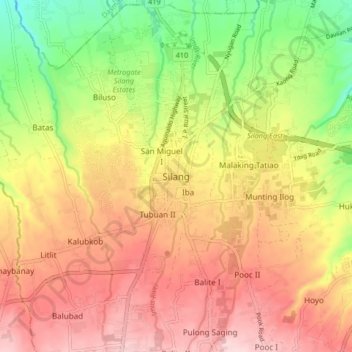 Mapa topográfico Silang, altitud, relieve