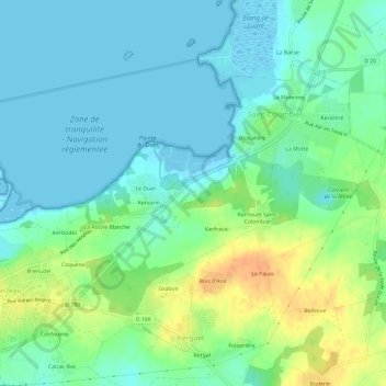 Mapa topográfico Kerhars, altitud, relieve