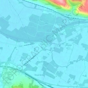 Mapa topográfico Meneaux, altitud, relieve