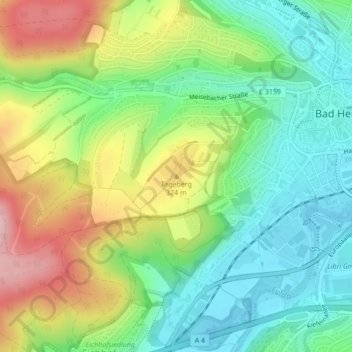 Mapa topográfico Tageberg, altitud, relieve