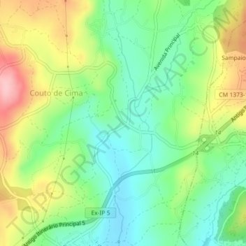 Mapa topográfico Couto de Cima, altitud, relieve