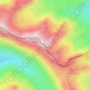 Mapa topográfico Pic d'Anéou, altitud, relieve