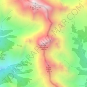 Mapa topográfico Mount Packenham, altitud, relieve