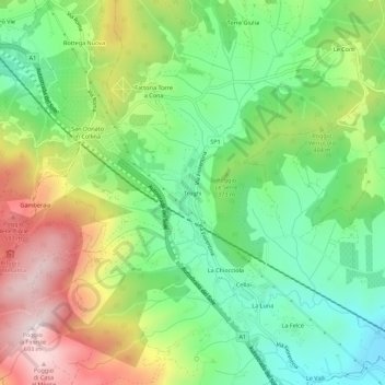 Mapa topográfico Troghi, altitud, relieve