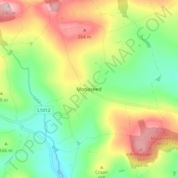 Mapa topográfico Monaseed, altitud, relieve