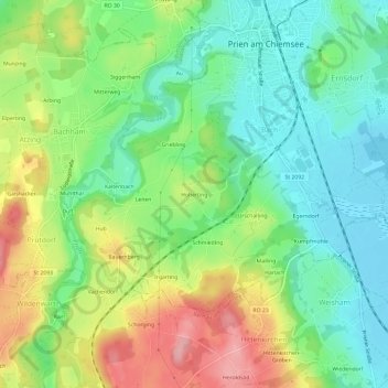 Mapa topográfico Hoherting, altitud, relieve