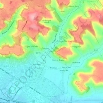 Mapa topográfico Cétou, altitud, relieve