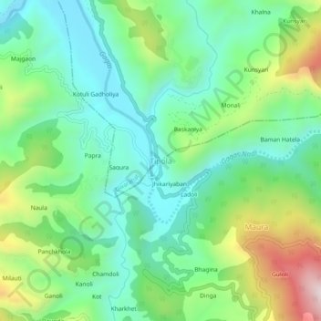 Mapa topográfico Tipola, altitud, relieve
