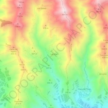 Mapa topográfico Los Díaz, altitud, relieve