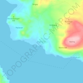 Mapa topográfico Bangkal, altitud, relieve