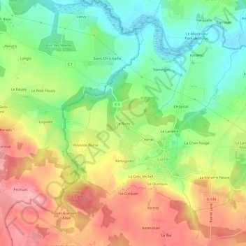 Mapa topográfico Le Budy, altitud, relieve