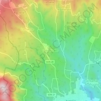 Mapa topográfico Los Anizales, altitud, relieve