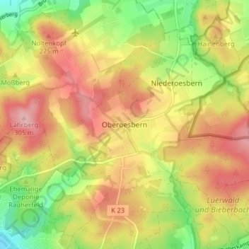 Mapa topográfico Oberoesbern, altitud, relieve