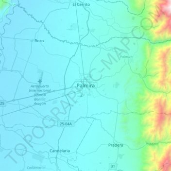 Mapa topográfico Palmira, altitud, relieve