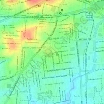 Mapa topográfico Parque da Liberdade, altitud, relieve