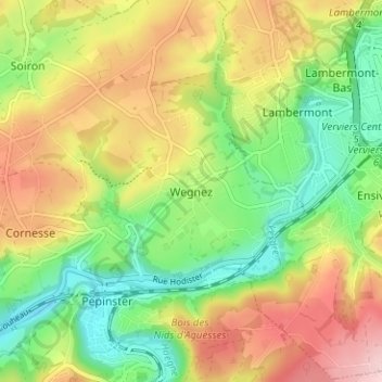 Mapa topográfico Wegnez, altitud, relieve