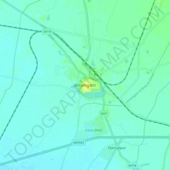 Mapa topográfico Viramgam, altitud, relieve