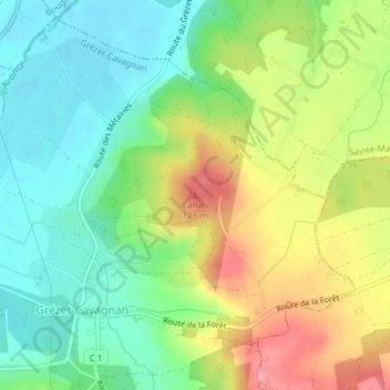 Mapa topográfico Lanau, altitud, relieve