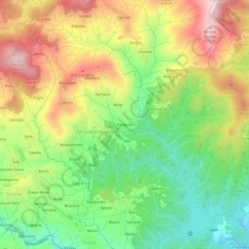 Mapa topográfico Fangazio, altitud, relieve