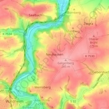Mapa topográfico Neuhausen, altitud, relieve