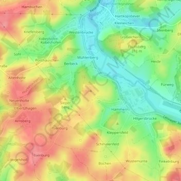 Mapa topográfico Mühlenberg, altitud, relieve