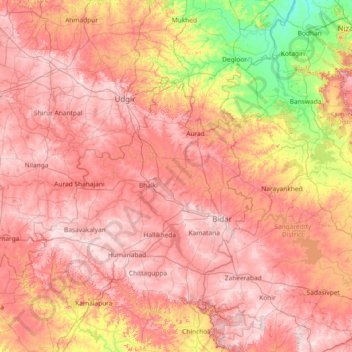 Mapa topográfico Bidar, altitud, relieve
