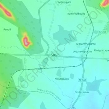Mapa topográfico Rapur, altitud, relieve