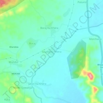 Mapa topográfico Saudal ka Khera, altitud, relieve